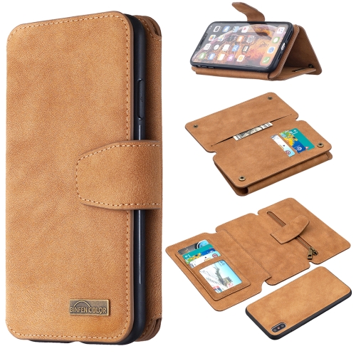 

Detachable Frosted Magnetic Horizontal Flip Leather Case with Card Slots & Holder & Zipper Wallet & Photo Frame For iPhone XS Max(Brown)