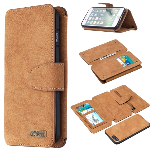 

Detachable Frosted Magnetic Horizontal Flip Leather Case with Card Slots & Holder & Zipper Wallet & Photo Frame For iPhone 8 Plus / 7 Plus(Brown)