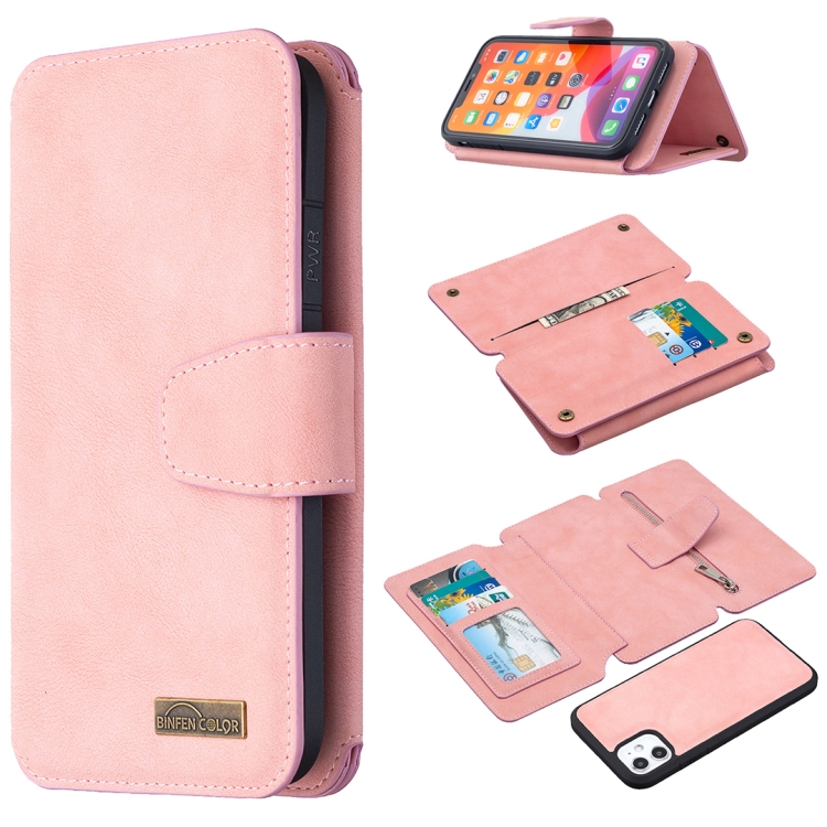 

Detachable Frosted Magnetic Horizontal Flip Leather Case with Card Slots & Holder & Zipper Wallet & Photo Frame For iPhone 11(Pink)
