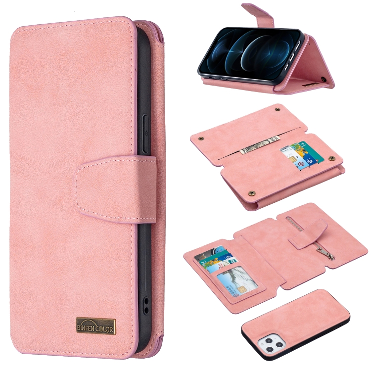 

Detachable Frosted Magnetic Horizontal Flip Leather Case with Card Slots & Holder & Zipper Wallet & Photo Frame For iPhone 12 Pro Max(Pink)