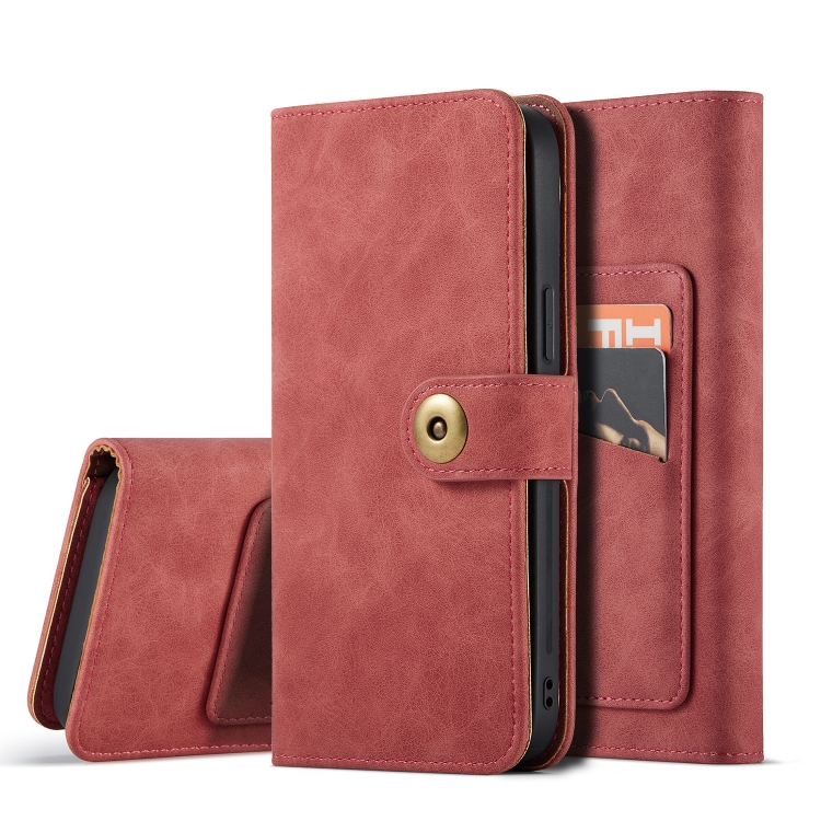 

Retro Magnetic Horizontal Flip Leather Case with Card Slots & Wallet & Photo Frame & Detachable Back Cover For iPhone 12 / 12 Pro(Red)