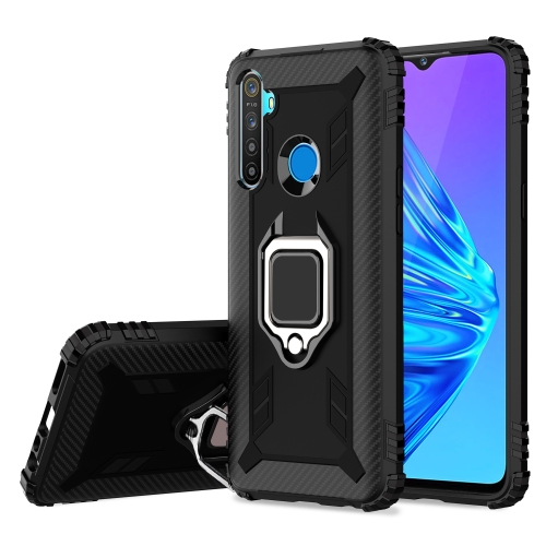 

For OPPO Realme 6i Carbon Fiber Protective Case with 360 Degree Rotating Ring Holder(Black)