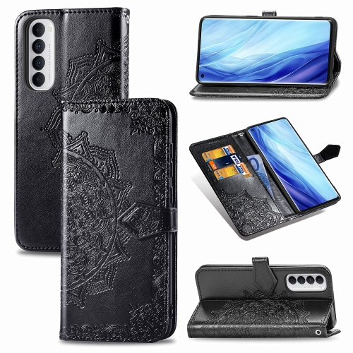 

For OPPO Reno4 Pro 4G Embossed Mandala Pattern TPU + PU Horizontal Flip Leather Case with Holder & Three Card Slots & Wallet(Black)