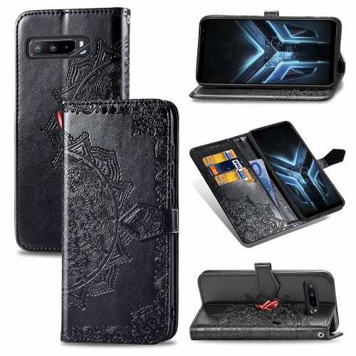 

For Asus ROG Phone 3 ZS661KS Embossed Mandala Pattern TPU + PU Horizontal Flip Leather Case with Holder & Three Card Slots & Wallet(Black)