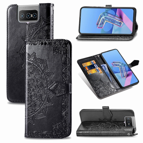

For Asus Zenfone 7 Pro ZS671KS Embossed Mandala Pattern TPU + PU Horizontal Flip Leather Case with Holder & Three Card Slots & Wallet(Black)