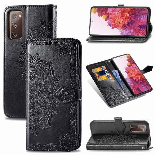 

For Samsung Galaxy S20 FE Embossed Mandala Pattern TPU + PU Horizontal Flip Leather Case with Holder & Three Card Slots & Wallet(Black)