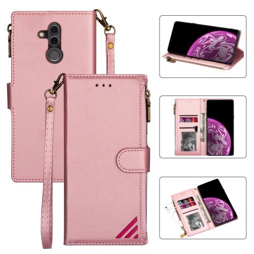 

For Huawei Mate 20 Lite Zipper Multi-card Slots Horizontal Flip PU Leather Case with Holder & Card Slots & Wallet & Lanyard & Photo Frame(Rose Gold)