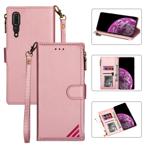 

For Huawei P20 Pro Zipper Multi-card Slots Horizontal Flip PU Leather Case with Holder & Card Slots & Wallet & Lanyard & Photo Frame(Rose Gold)