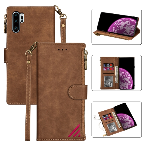 

For Huawei P30 Pro Zipper Multi-card Slots Horizontal Flip PU Leather Case with Holder & Card Slots & Wallet & Lanyard & Photo Frame(Brown)