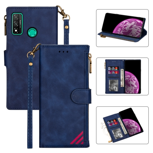 

For Huawei P smart (2020) Zipper Multi-card Slots Horizontal Flip PU Leather Case with Holder & Card Slots & Wallet & Lanyard & Photo Frame(Blue)