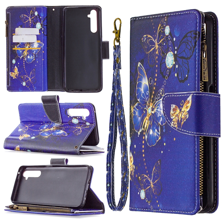 

For OPPO Realme 6 Pro Colored Drawing Pattern Zipper Horizontal Flip Leather Case with Holder & Card Slots & Wallet(Purple Butterfly)