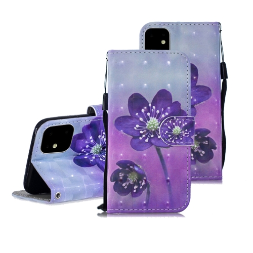 

3D Painting Pattern Coloured Drawing Horizontal Flip PU Leather Case with Holder & Card Slots & Wallet For iPhone 12 / 12 Pro(purple Flower)