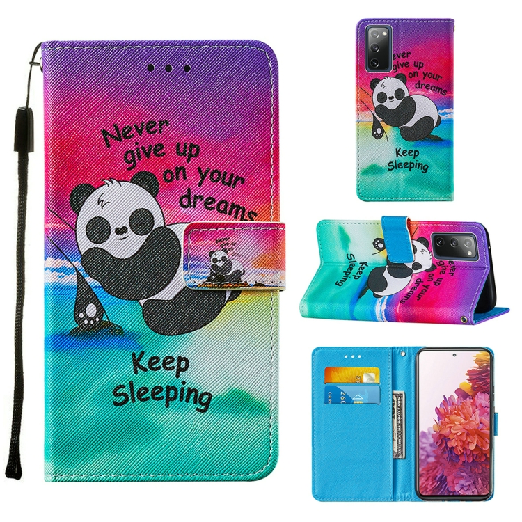 

For Samsung Galaxy S20 FE Colored Drawing Pattern Horizontal Flip Leather Case with Holder & Card Slot & Lanyard(Panda)