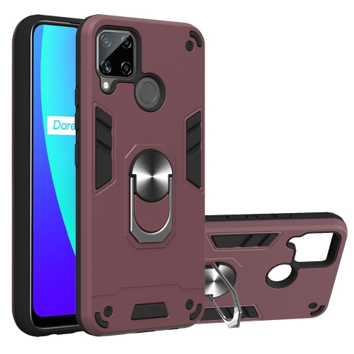 

For OPPO Realme C12 / C15 Armour Series PC + TPU Protective Case with Ring Holder(Wnie Red)