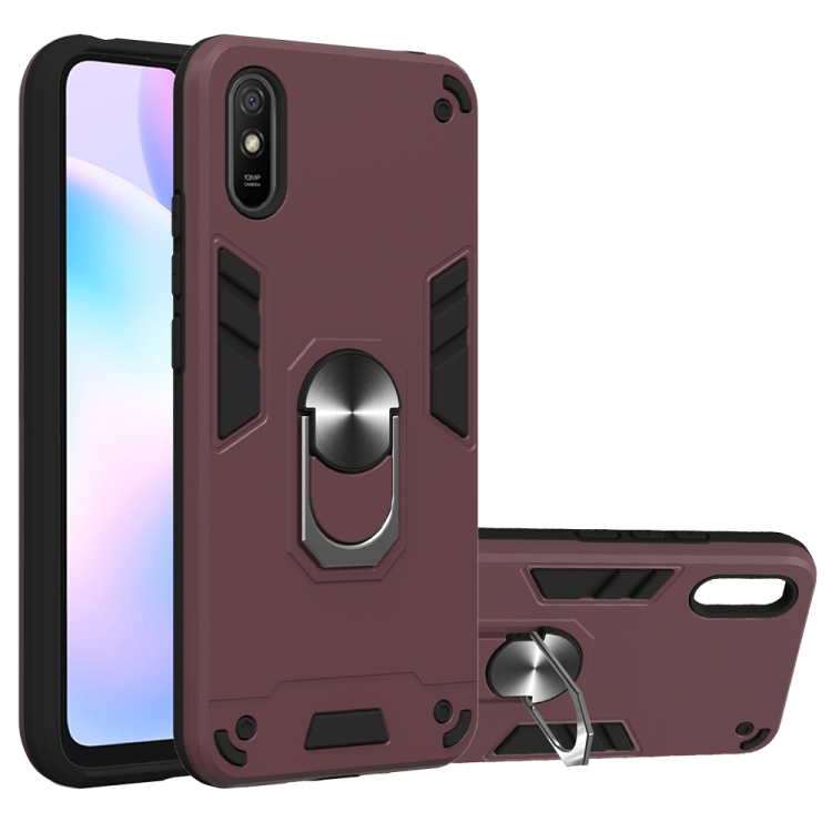 

For Xiaomi Redmi 9A Armour Series PC + TPU Protective Case with Ring Holder(Wnie Red)