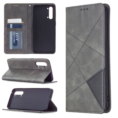 

For OPPO Find X2 Lite Rhombus Texture Horizontal Flip Magnetic Leather Case with Holder & Card Slots & Wallet(Grey)