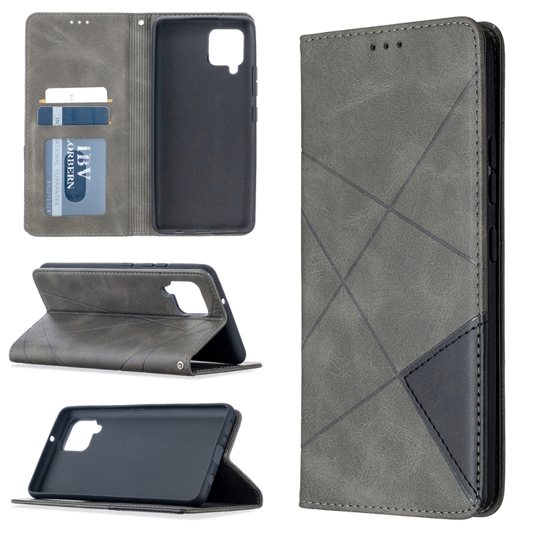 

For Samsung Galaxy A42 5G Rhombus Texture Horizontal Flip Magnetic Leather Case with Holder & Card Slots & Wallet(Grey)