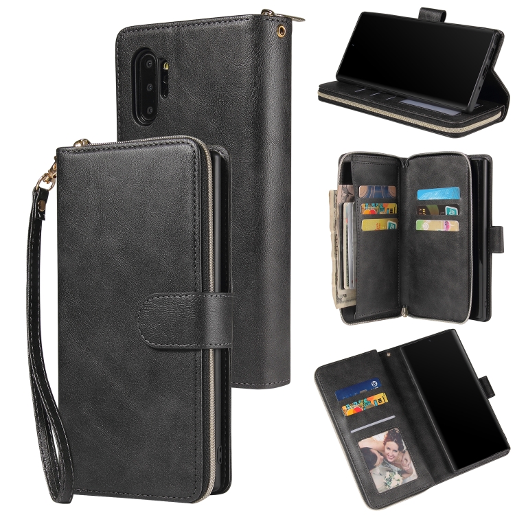 

For Samsung Galaxy Note10+ Zipper Wallet Bag Horizontal Flip PU Leather Case with Holder & 9 Card Slots & Wallet & Lanyard & Photo Frame(Black)