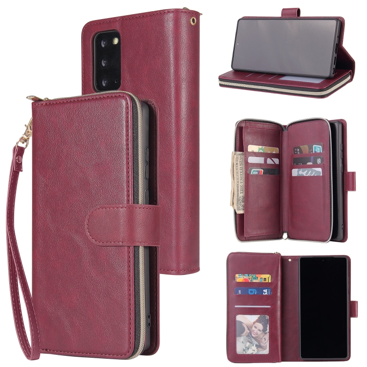 

For Samsung Galaxy Note20 Ultra Zipper Wallet Bag Horizontal Flip PU Leather Case with Holder & 9 Card Slots & Wallet & Lanyard & Photo Frame(Red Wine)