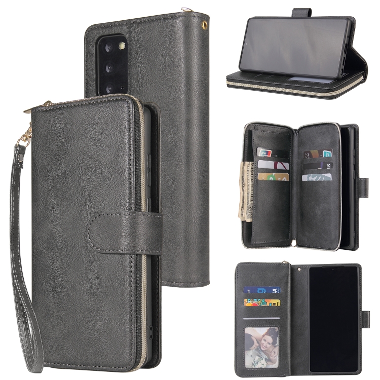 

For Samsung Galaxy Note20 Ultra Zipper Wallet Bag Horizontal Flip PU Leather Case with Holder & 9 Card Slots & Wallet & Lanyard & Photo Frame(Black)
