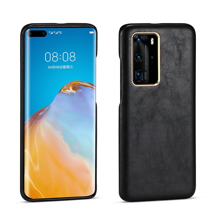 

For Huawei P40 Lambskin Texture Four-Corner Full Coverage Leather + Metal Protective Case(Black)