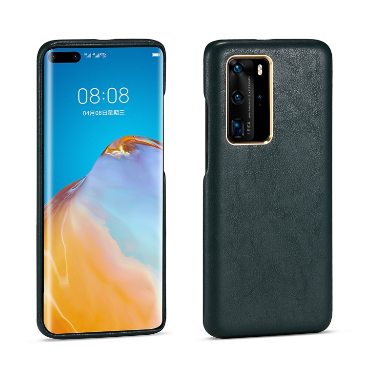 

For Huawei P40 Lambskin Texture Four-Corner Full Coverage Leather + Metal Protective Case(Green)