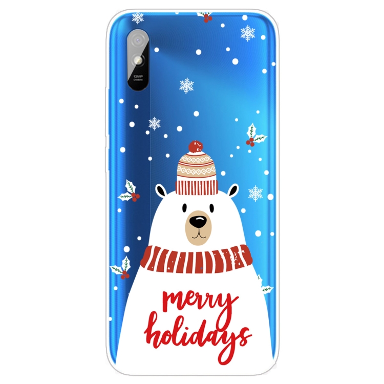 

For Xiaomi Redmi 9A Christmas Series Transparent TPU Protective Case(Scarf White Bear)