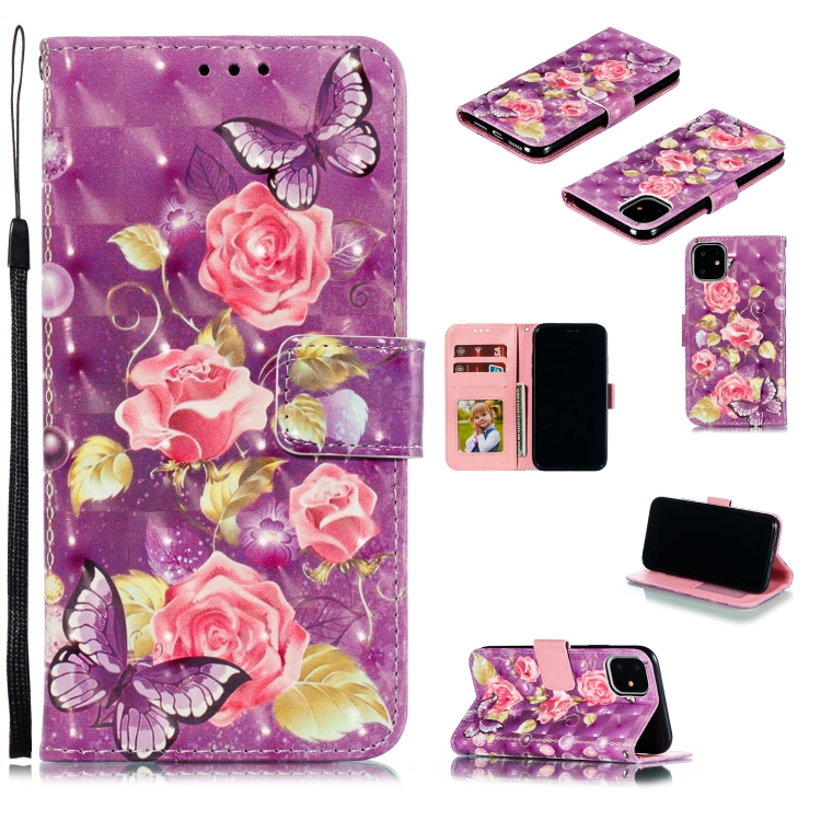 

3D Painted Pattern Horizontal Flip Leather Case with Holder & Card Slot & Wallet & Photo Frame & Lanyard For iPhone 12 / 12 Pro(Purple Flower)