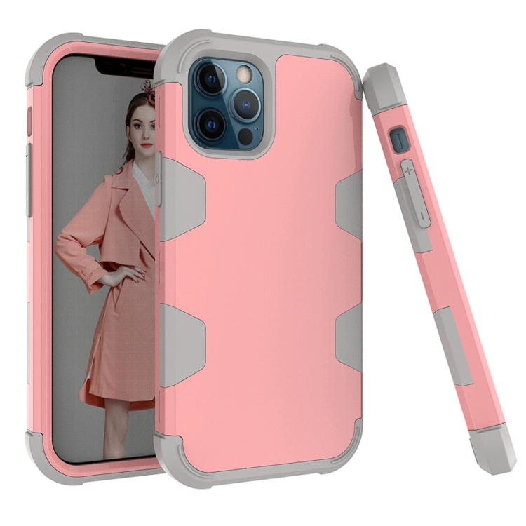 

For iPhone 12 Pro Max Contrast Color Silicone + PC Shockproof Case(Rose Gold+Grey)