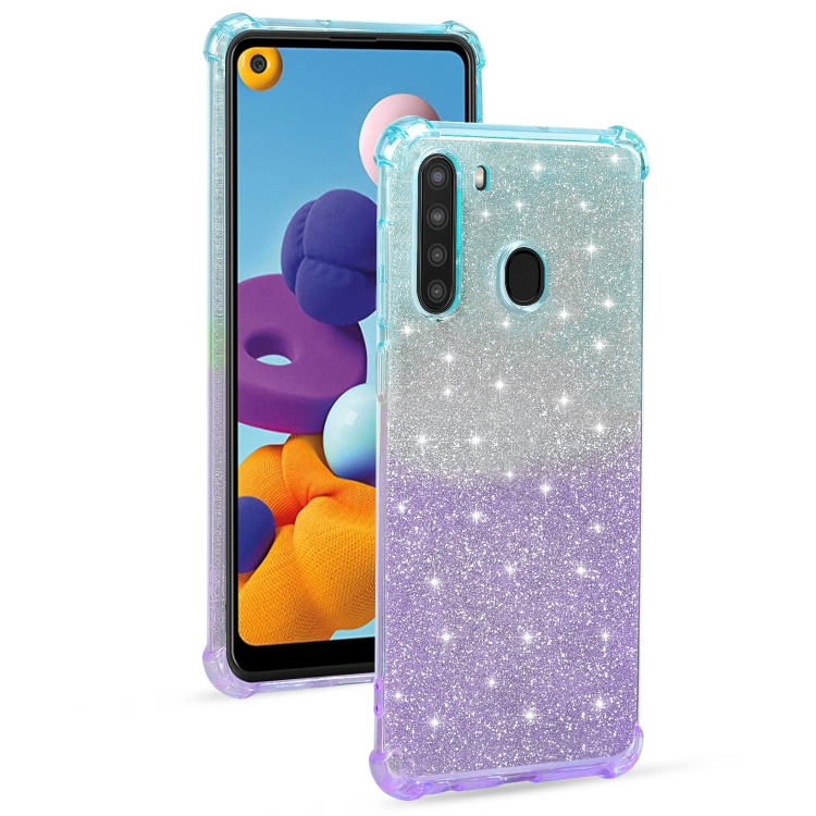 

For Samsung Galaxy A21 (US Version) Gradient Glitter Powder Shockproof TPU Protective Case(Purple Blue)
