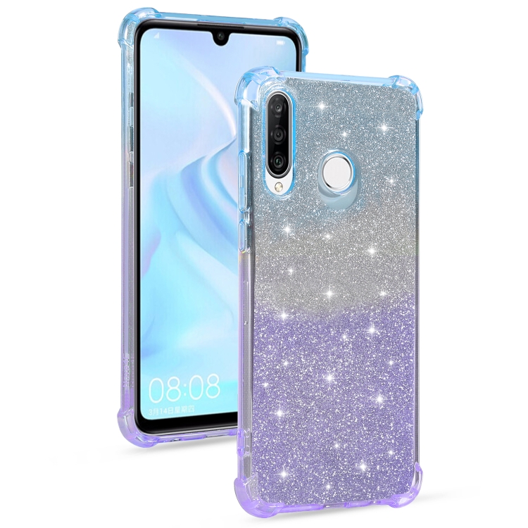 

For Huawei nova 4e Gradient Glitter Powder Shockproof TPU Protective Case(Blue Purple)
