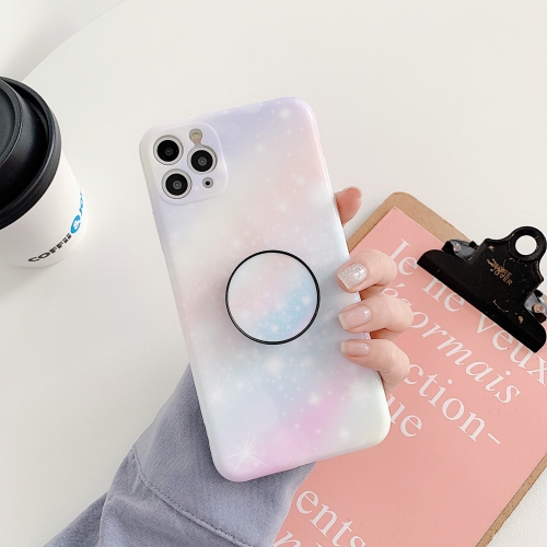 

Shockproo Colorful Glitter Marble Protective Case with Airbag Holder For iPhone 11 Pro(Pink Blue)