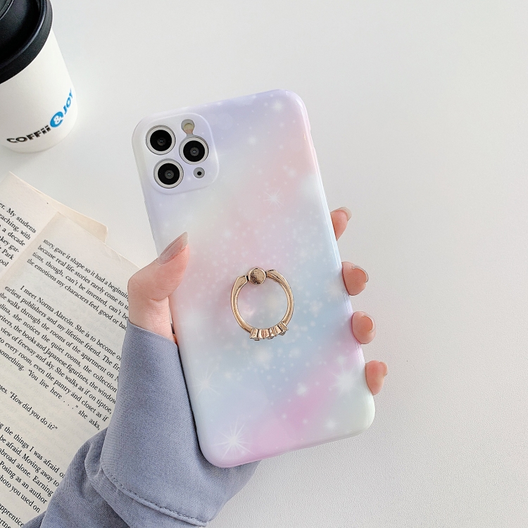 

Shockproo Colorful Glitter Marble Protective Case with Ring Holder For iPhone 12 mini(Pink Blue)
