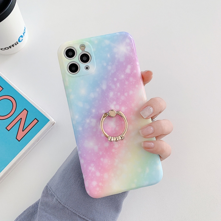 

Shockproo Colorful Glitter Marble Protective Case with Ring Holder For iPhone 11(Blue Purple)