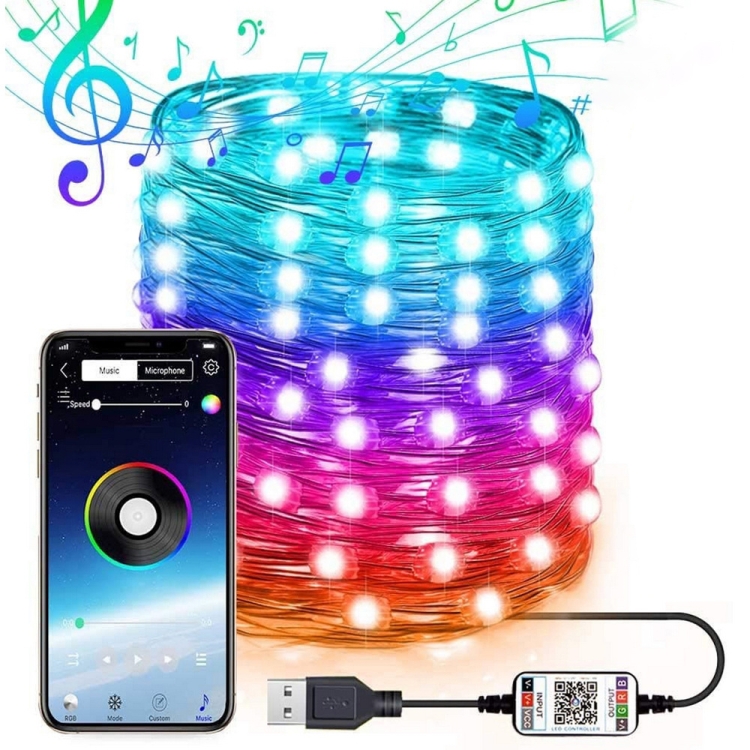 

RGB USB LED Copper Wire Light String Holiday Decoration Light String Bluetooth Mobile APP Control, Length:15m 150 LED