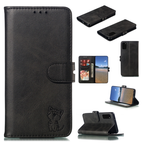 

For Samsung Galaxy S20 FE Embossed Happy Cat Pattern Horizontal Flip Leather Case with Holder & Card Slots & Wallet(Black)