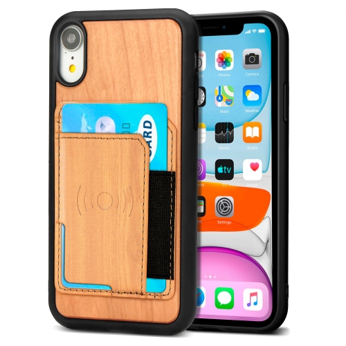 

Wood Grain PU+TPU Protective Case with Card Slot For iPhone XR(Cherry Wood)