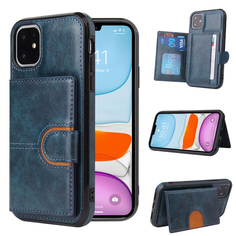 

PU + TPU + PC Shockproof Back Cover Case with Card Slot & Holder For iPhone 12 mini(Blue)