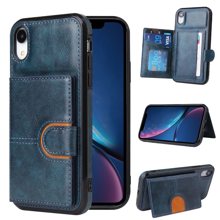

PU + TPU + PC Shockproof Back Cover Case with Card Slot & Holder For iPhone XR(Blue)