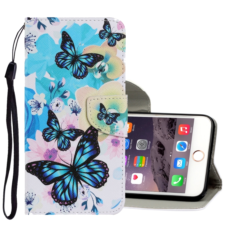 

Coloured Drawing Pattern Horizontal Flip PU Leather Case with Holder & Card Slots & Wallet & Lanyard For iPhone 8 & 7(Purple Butterfly)