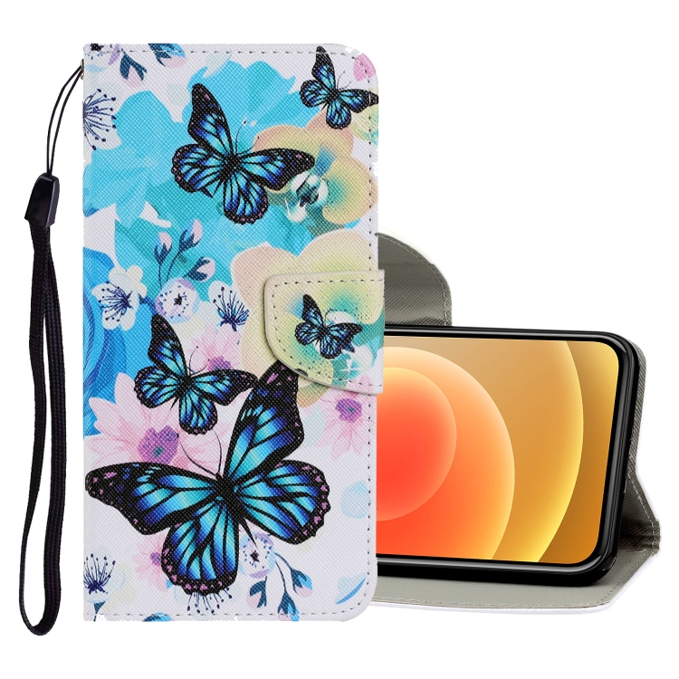 

Coloured Drawing Pattern Horizontal Flip PU Leather Case with Holder & Card Slots & Wallet & Lanyard For iPhone 12 mini(Purple Butterfly)