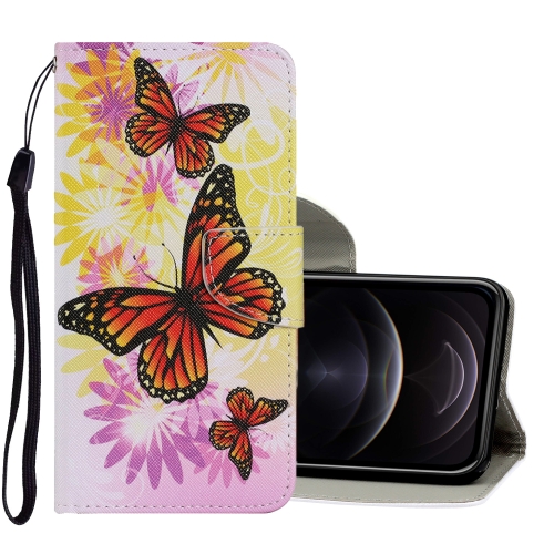 

Coloured Drawing Pattern Horizontal Flip PU Leather Case with Holder & Card Slots & Wallet & Lanyard For iPhone 12 / 12 Pro(Chrysanthemum Butterfly)