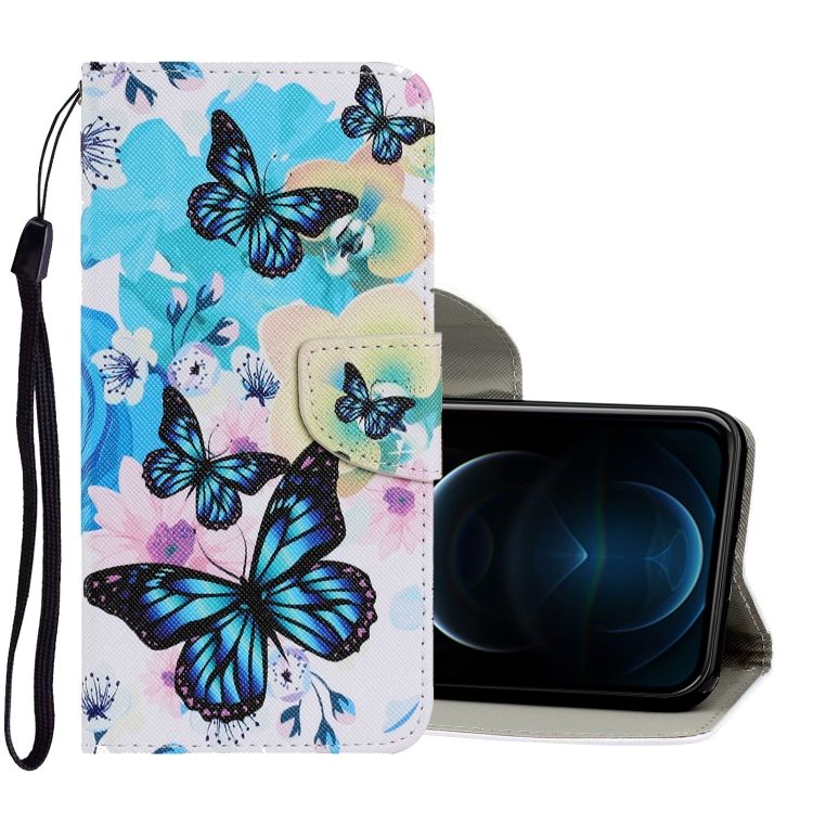 

Coloured Drawing Pattern Horizontal Flip PU Leather Case with Holder & Card Slots & Wallet & Lanyard For iPhone 12 Pro Max(Purple Butterfly)
