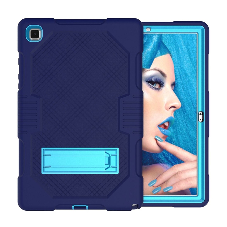 

For Samsung Galaxy Tab A7 10.4 (2020) T500 / T505 Contrast Color Robot Shockproof Silicon + PC Protective Case with Holder & Pen Slot(Navy Blue)