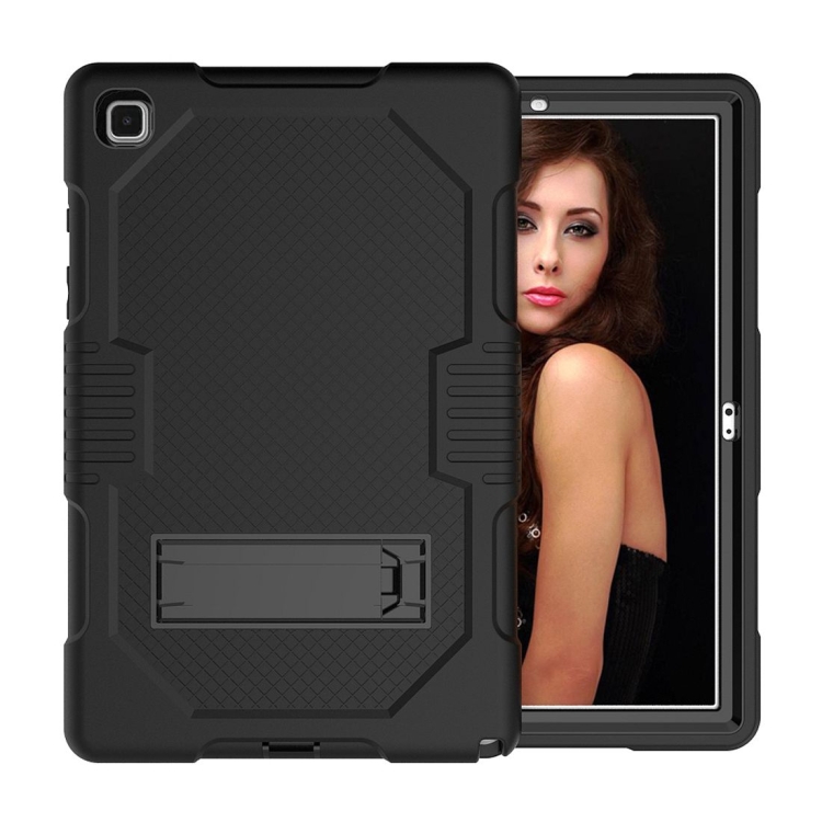

For Samsung Galaxy Tab A7 10.4 (2020) T500 / T505 Contrast Color Robot Shockproof Silicon + PC Protective Case with Holder & Pen Slot(Black+Black)