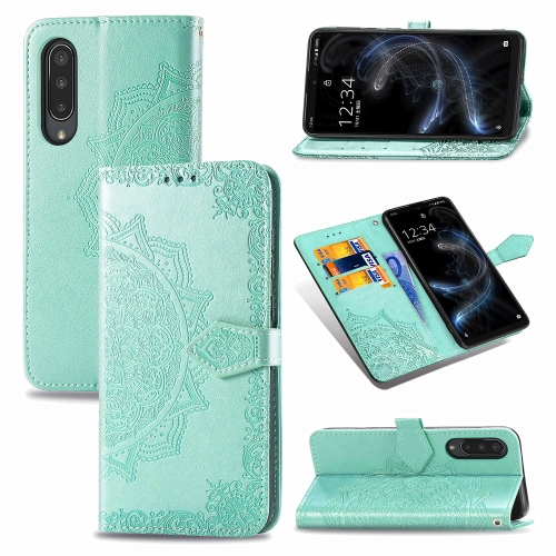

For Sharp Aquos Zero 5G Basic Embossed Mandala Pattern TPU + PU Horizontal Flip Leather Case with Holder & Three Card Slots & Wallet(Green)