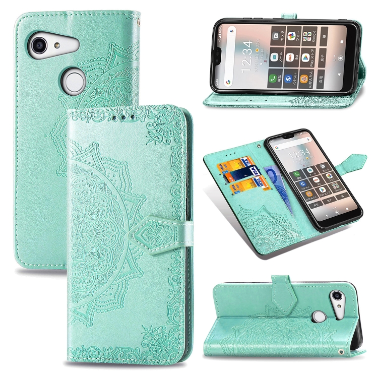 

For Kyocera Gratina KYV48 Embossed Mandala Pattern TPU + PU Horizontal Flip Leather Case with Holder & Three Card Slots & Wallet(Green)