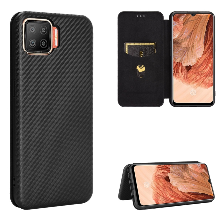 

For OPPO F17 / A73 (2020) Carbon Fiber Texture Magnetic Horizontal Flip TPU + PC + PU Leather Case with Card Slot(Black)