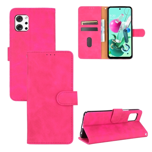 

For LG Q92 5G Solid Color Skin Feel Magnetic Buckle Horizontal Flip Calf Texture PU Leather Case with Holder & Card Slots & Wallet(Rose Red)