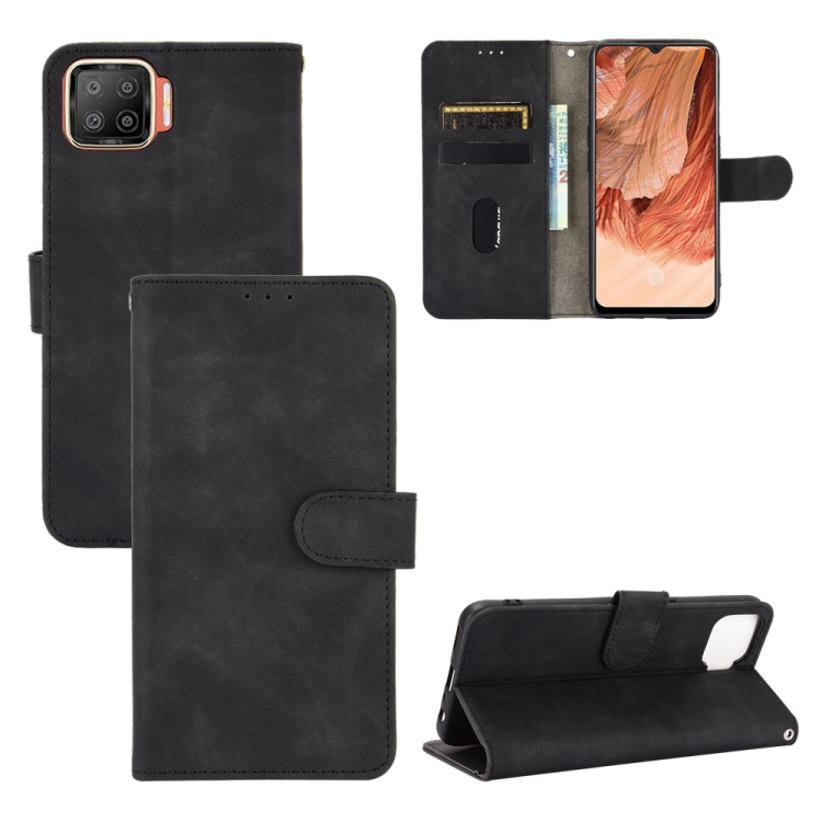 

For OPPO F17 Solid Color Skin Feel Magnetic Buckle Horizontal Flip Calf Texture PU Leather Case with Holder & Card Slots & Wallet(Black)